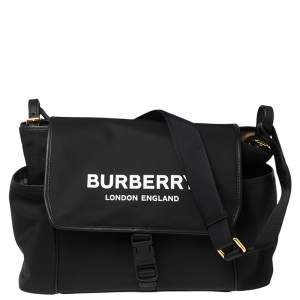 Burberry Black Nylon Logo Flap Diaper Bag