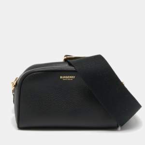 Burberry Black Leather Small Cube Zip Crossbody Bag