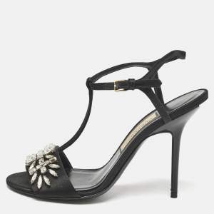 Burberry London Black Satin Pertfield Ankle Strap Sandals Size 38.5