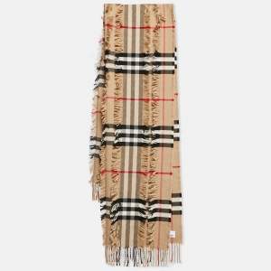 Burberry Beige Giant Check Cashmere Fil Coupe Scarf