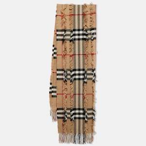 Burberry Beige Giant Check Cashmere Fil Coupe Scarf