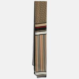 مملوكة مسبقًا Burberry Archive Beige Triple Checks Stripe Montage Print Silk Scarf