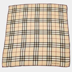 Burberry Beige Nova Check Silk Scarf/Pocket Square 