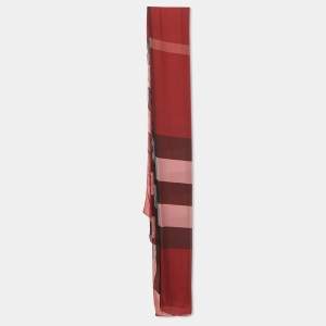 Burberry Red Checked Silk Scarf