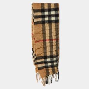 Pre Owned Burberry Beige Vertical Quilted Cashmere & Merino Wool Scarf