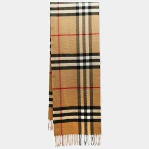 Pre Owned Burberry Archive Beige Gaint Check Cashmere Scarf 