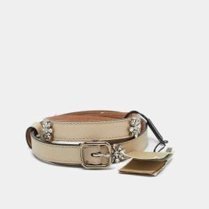 Pre Owned Burberry Ivory Leather Dover Crystals Slim Buckle Belt 85CM