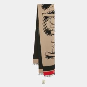 Pre Owned Burberry Black/Brown Wool Love Burberry Oversized Football Scarf