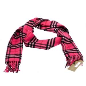 Burberry Bright Pink Classic Vintage Check Cashmere Scarf