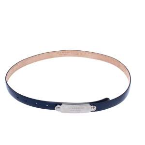 Pre Owned Burberry Blue Leather Reese Slim Belt 95 CM