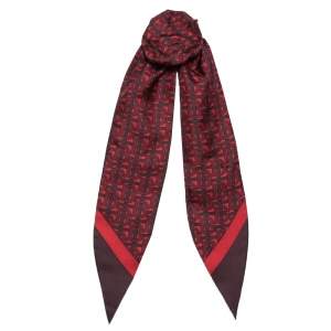 Burberry Crimson Red Logo Monogram Silk Hair Scarf