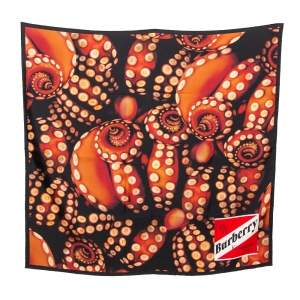 Burberry Black & Coral Octopus And Logo Graphic Print Silk Square Scarf