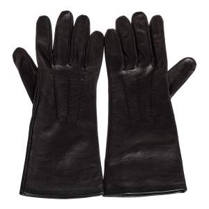 Pre Owned Burberry Black Leather Short Gloves