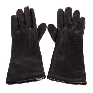 Pre Owned Burberry Black Leather Short Gloves
