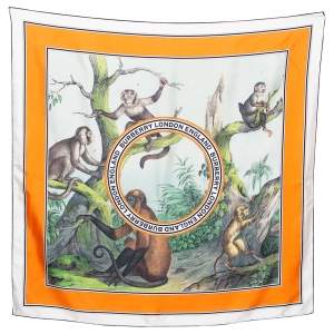 Burberry White Monkey Printed Silk Square Scarf