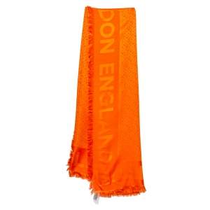 Burberry Orange Monogram Jacquard Silk Wool Scarf