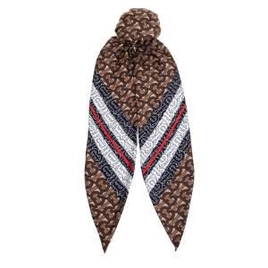 Pre Owned وشاح شعر بربري  تويل حرير بني بنقشة مونوغرامي
