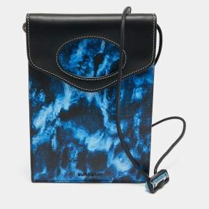 Burberry Blue/Black Water Camo  Print  Leather Pocket Phone Pouch Bag
