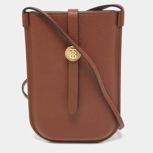 Burberry Brown Leather Anne Phone Pouch with Strap