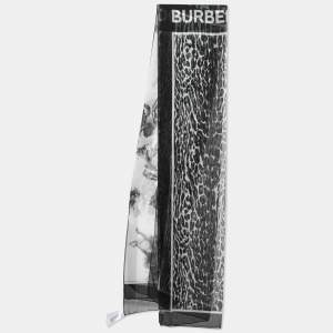 Pre Owned Burberry Black/White Angel Leopard Print Silk Chiffon Scarf