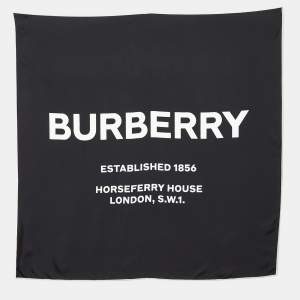 Pre Owned Burberry Black Horseferry inverse Printed Silk Square Scarf