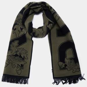 Burberry Fern Green Logo Oak Leaf Wool & Silk Football Scarf