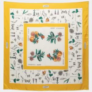 Pre Owned Burberry Yellow Botanical Study Print Silk Scarf