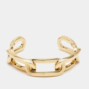 Burberry Chain Link Motif Gold Tone Open Cuff Bracelet M