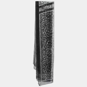 Burberry Black Animal Printed Silk Scarf