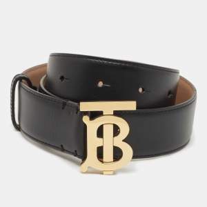 Burberry Black Leather TB Logo Buckle Belt S