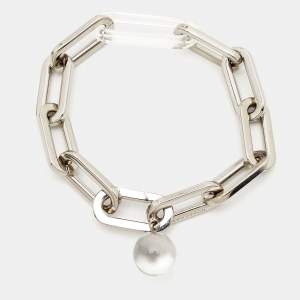 Burberry Palladium Plated Chain Link Glass Ball Charm Bracelet