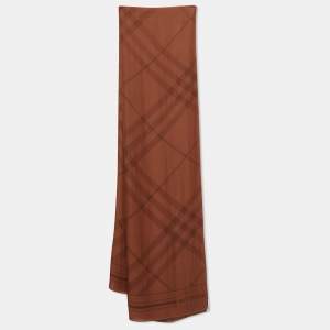 Burberry Brown Giant Checked Silk Chiffon Scarf
