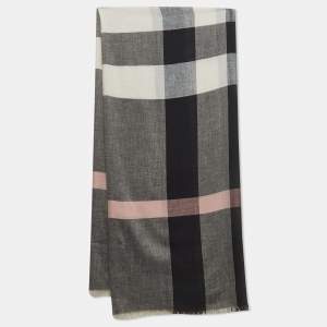Burberry Grey/White Mega Checked Modal and Silk Sqaure Scarf