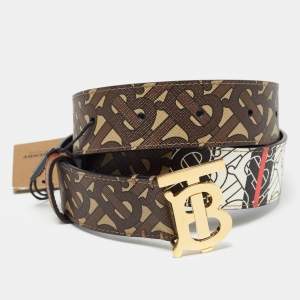 Burberry Brown Monogram Coated Canvas and Leather TB Buckle Belt S