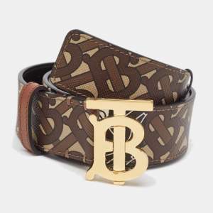 Burberry Brown Monogram Coated Canvas and Leather TB Buckle Belt S