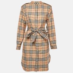 Burberry Brown Plaid Cotton Belted Shirt Dress M