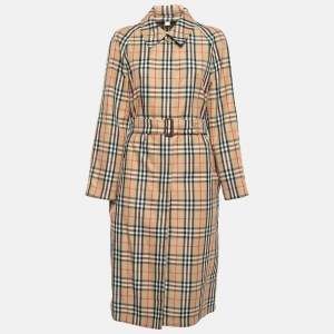 Burberry Beige Kempton Check Synthetic Trench Coat S