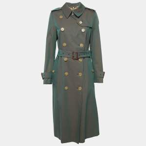 Burberry Antique Green Gabardine Double Breasted Trench Coat S