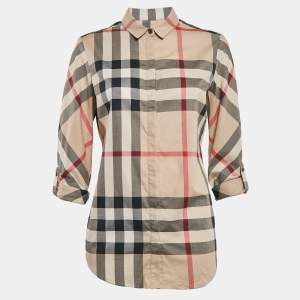 Burberry Beige House Check Stretch Cotton Button Front Shirt M
