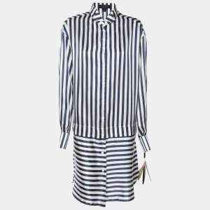 Burberry Blue/White Striped Silk Blend Top L