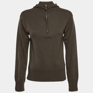 Burberry Otter Brown Wool Half Zip-Up Hooded Sweater XS