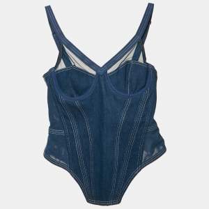 Burberry Blue Denim and Mesh Bustier Corset Top M