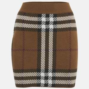 Pre Owned Burberry Birch Black Checkered Wool Mini Skirt S