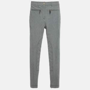 Pre Owned Burberry Grey Mélange Cotton Blend Contrast Stitching Detail Trousers XS 