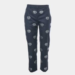 Pre Owned Burberry Navy Blue Brand Logo Jacquard Trousers S