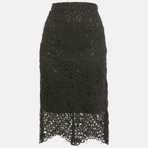 Pre Owned Burberry Black Lace Pencil Skirt S