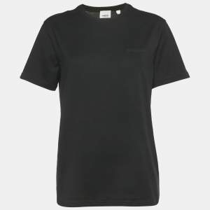 Pre Owned Burberry Black Logo Embroidered Jersey T-Shirt S