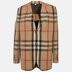 Pre Owned Burberry Beige Checks Gabardine Blazer M