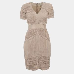 Pre Owned Burberry Beige Plisse Mini Dress S
