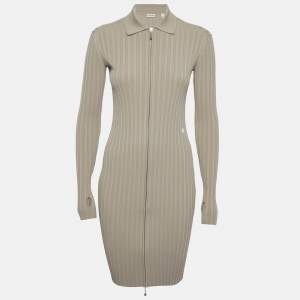 مملوكة مسبقًا Burberry Limestone Rib Knit Zip-Up Short Dress XS